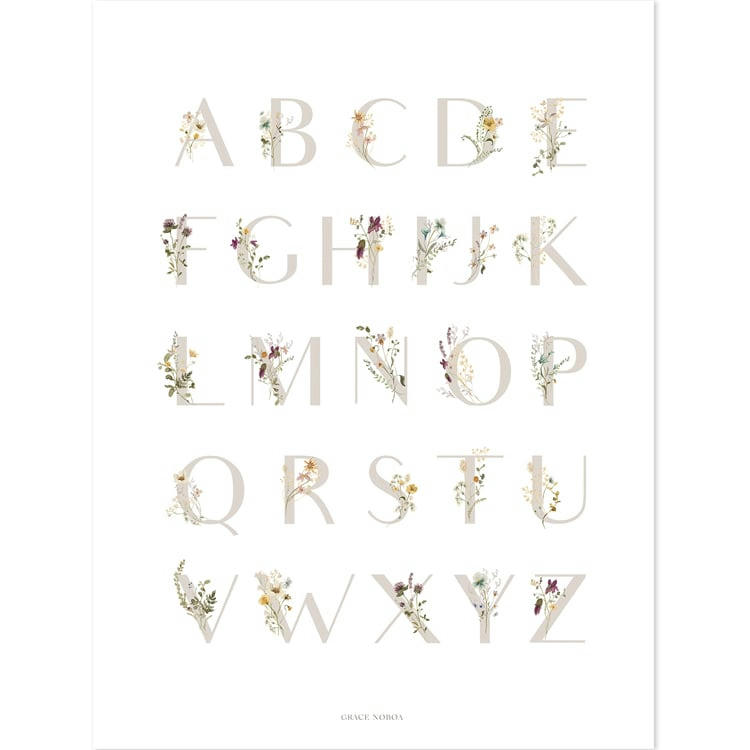 MADEMOISELLE - Affiche ABC floral (30 x 40 cm)