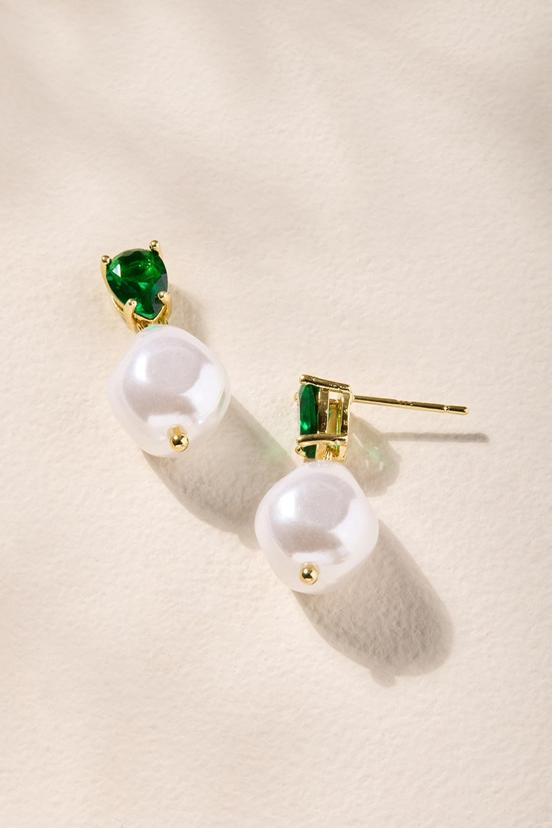 Kelly Emerald Pearl Drop Earrings