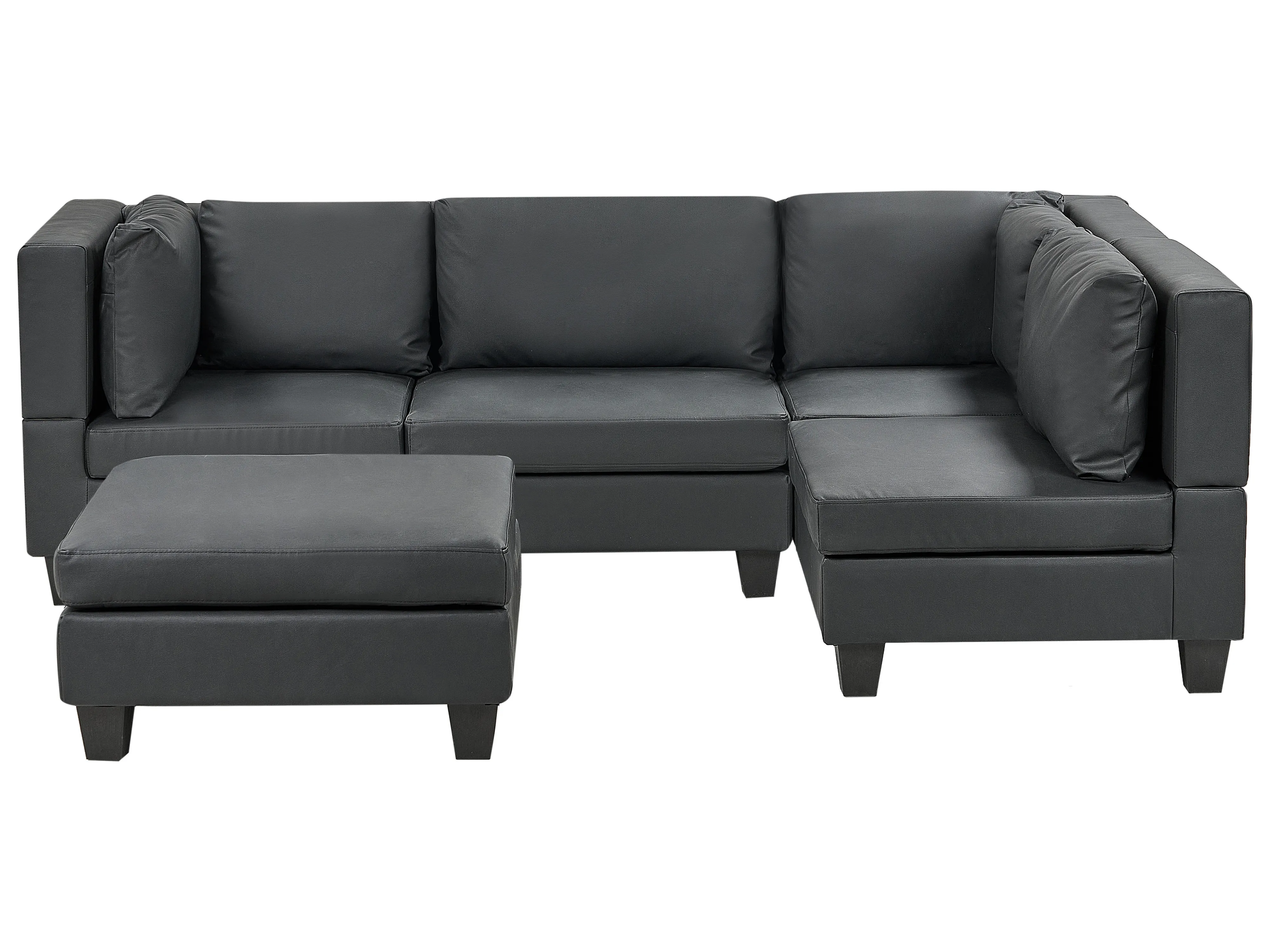 Modular Corner Sofa 4 Seater UNSTAD Faux Leather Black with Ottoman Left Hand