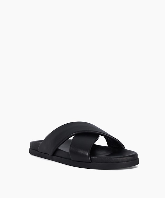 Isaacs Black - Leather Cross Strap Sandals