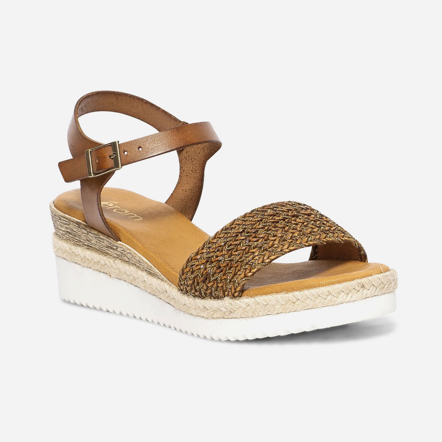 Sandale cognac en cuir éco-conçu avec bride tressée