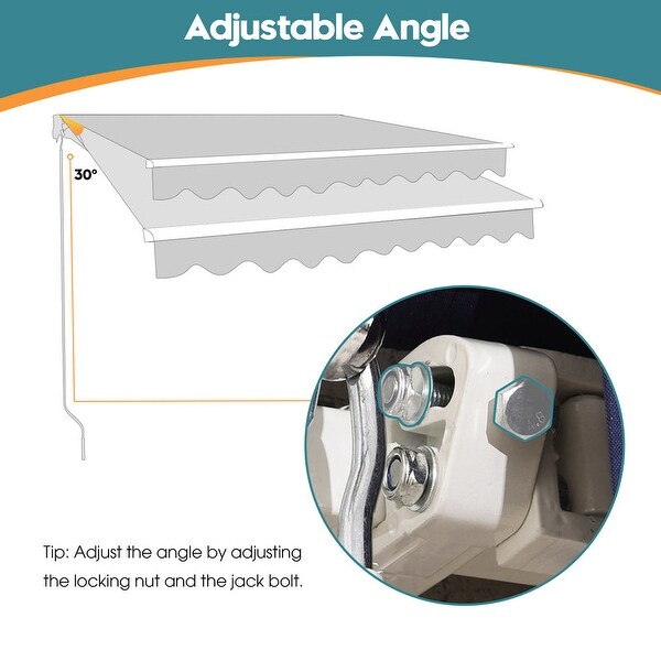 MCombo 13x8 FT Manual Retractable Patio Window Awning Commercial Grade - Quality 100% 280G Polyester Canopy Aluminum Frame