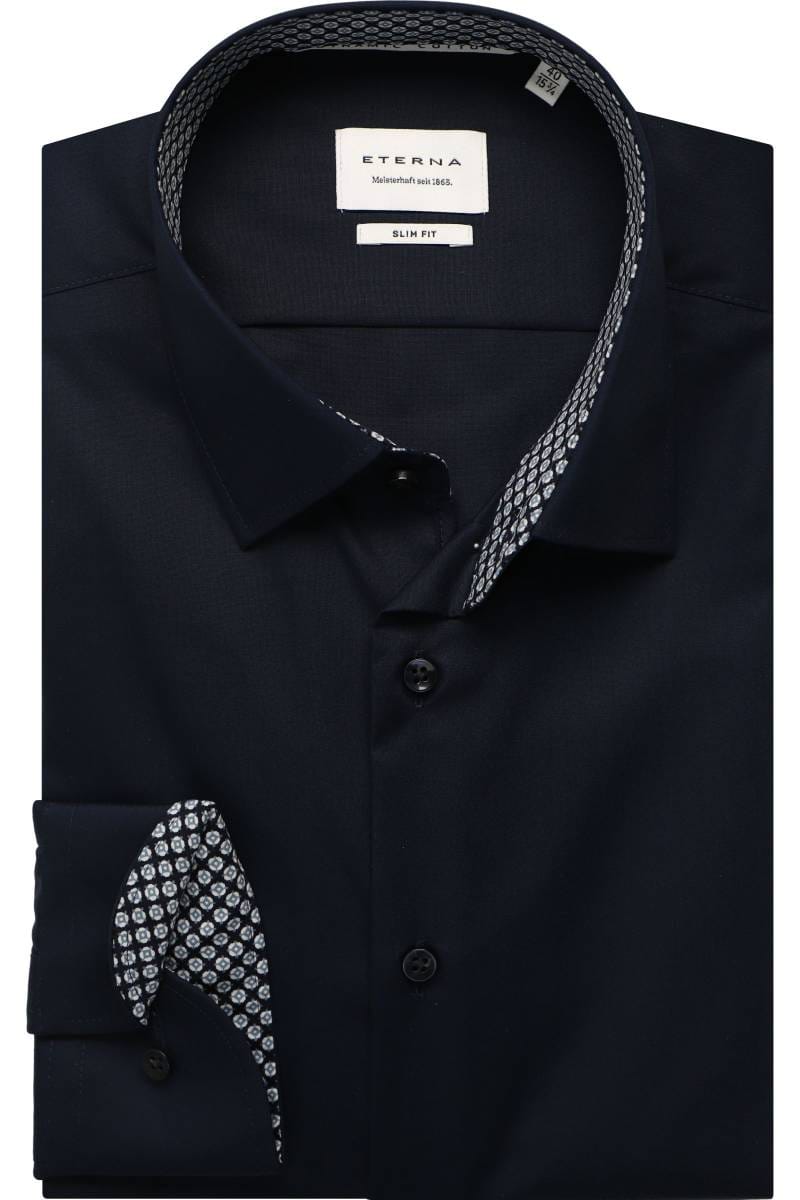 ETERNA Slim Fit Dynamic Cotton Hemd marine, Einfarbig (extra langer Arm)