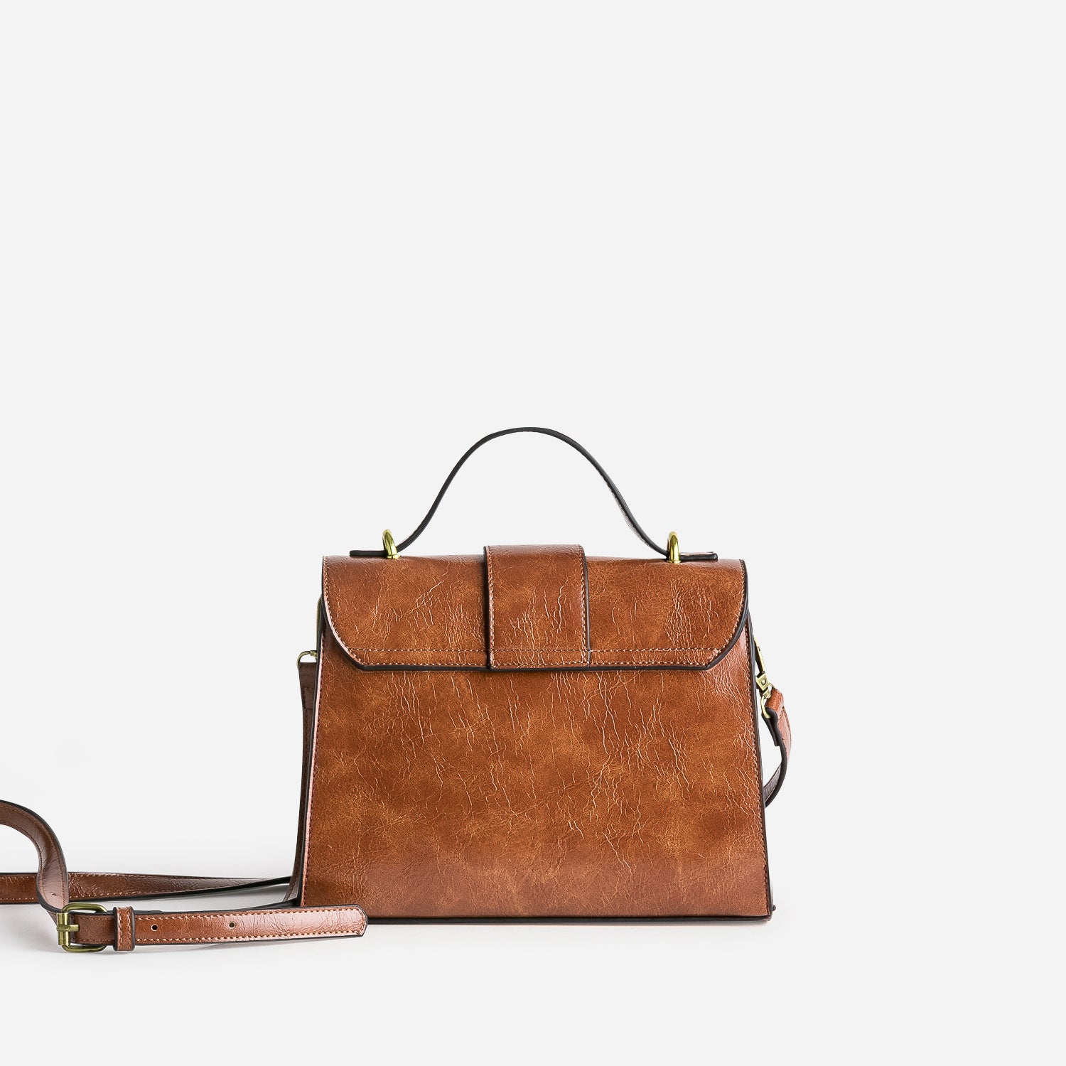 Sac à main cognac forme trapèze