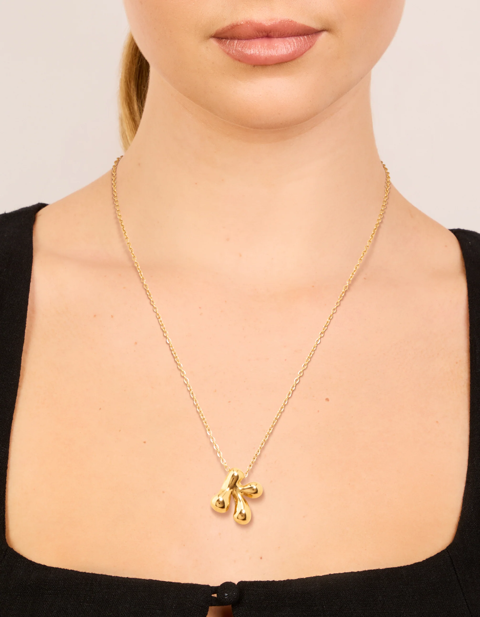 Waterproof Gold Plated Stainless Steel Large Bubble Letter K Necklace