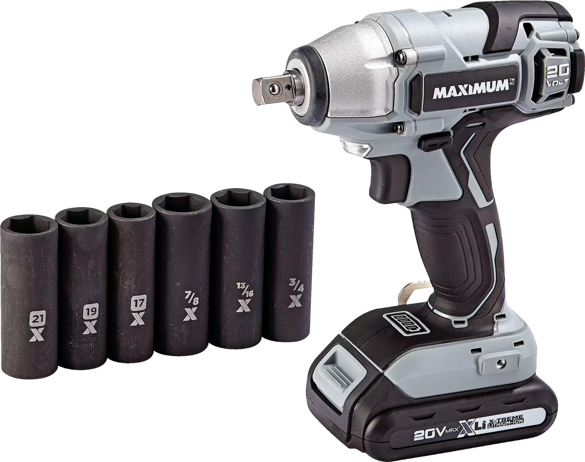MAXIMUM 20V Max Lithium-Ion Cordless Impact Wrench with Battery, Charger & Socket Set, 1/2-in