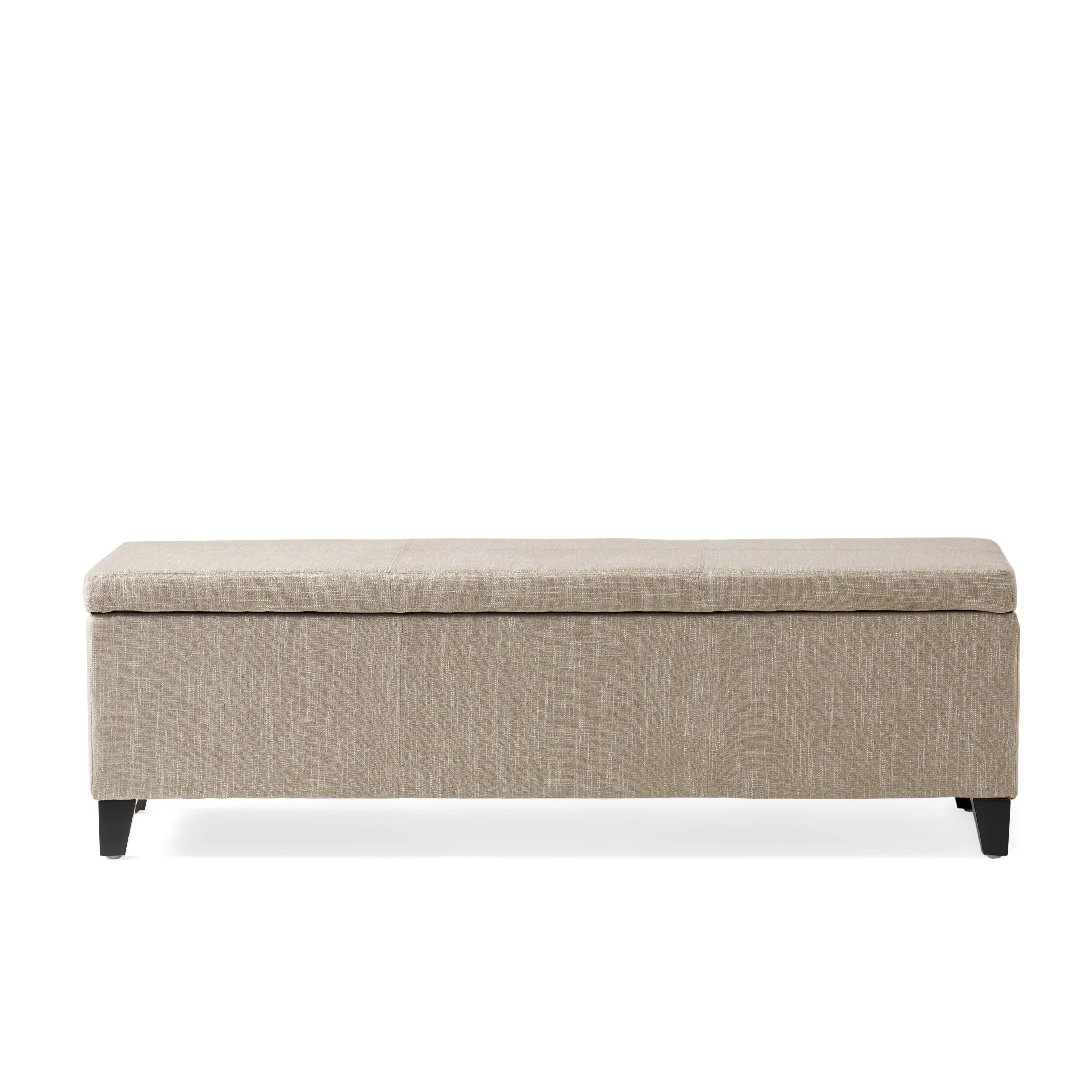 Elias Long Storage Ottoman Bench, Hinged Lid, Sand Beige, 51 Inch