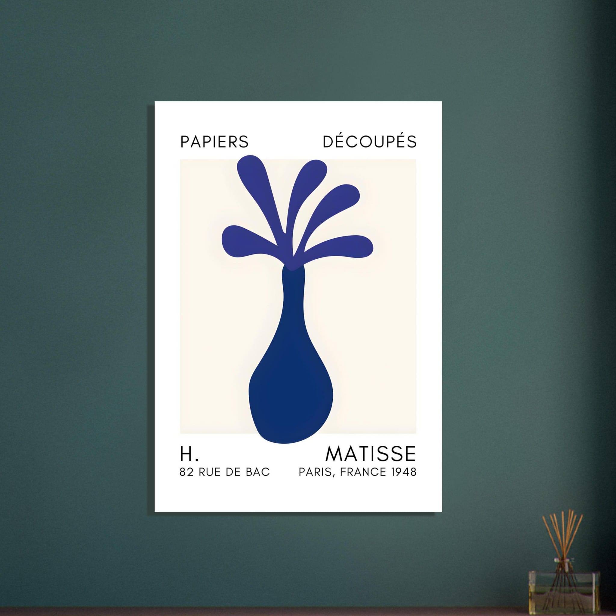 Artfulprints Poster Matisse - Ocean flower navy blue  - 30x40 cm - Blauw
