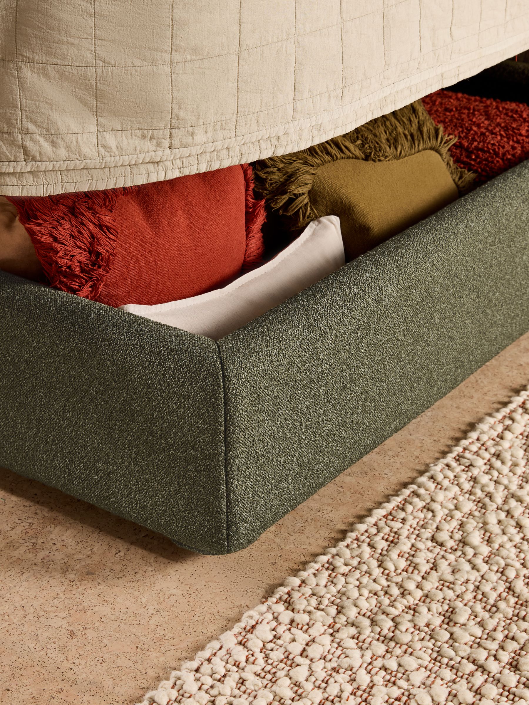 Hanson Ottoman Storage Bed in Soft Touch Boucle Forest Green