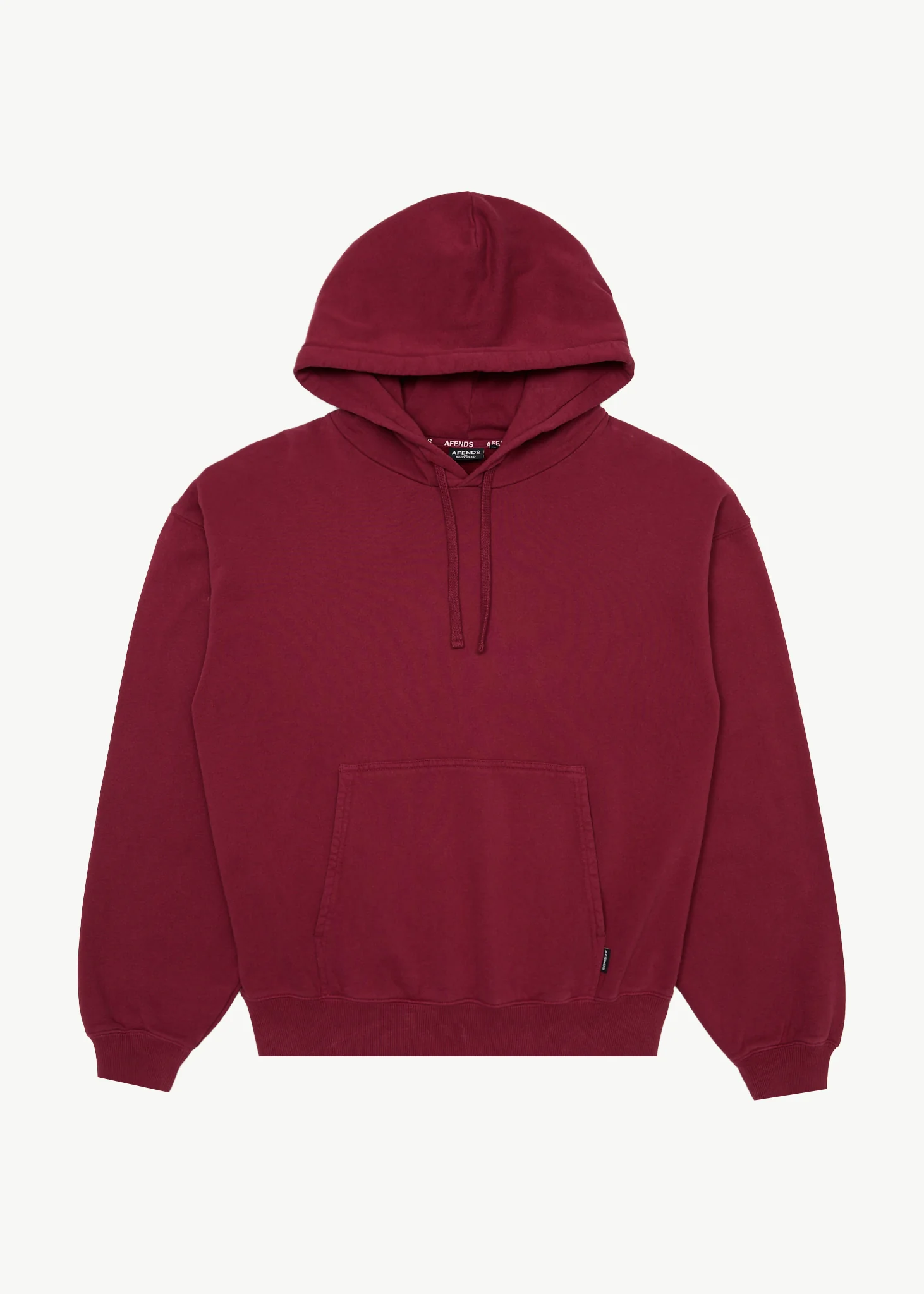 AFENDS Mens Genesis - Boxy Hoodie - Washed Burgundy