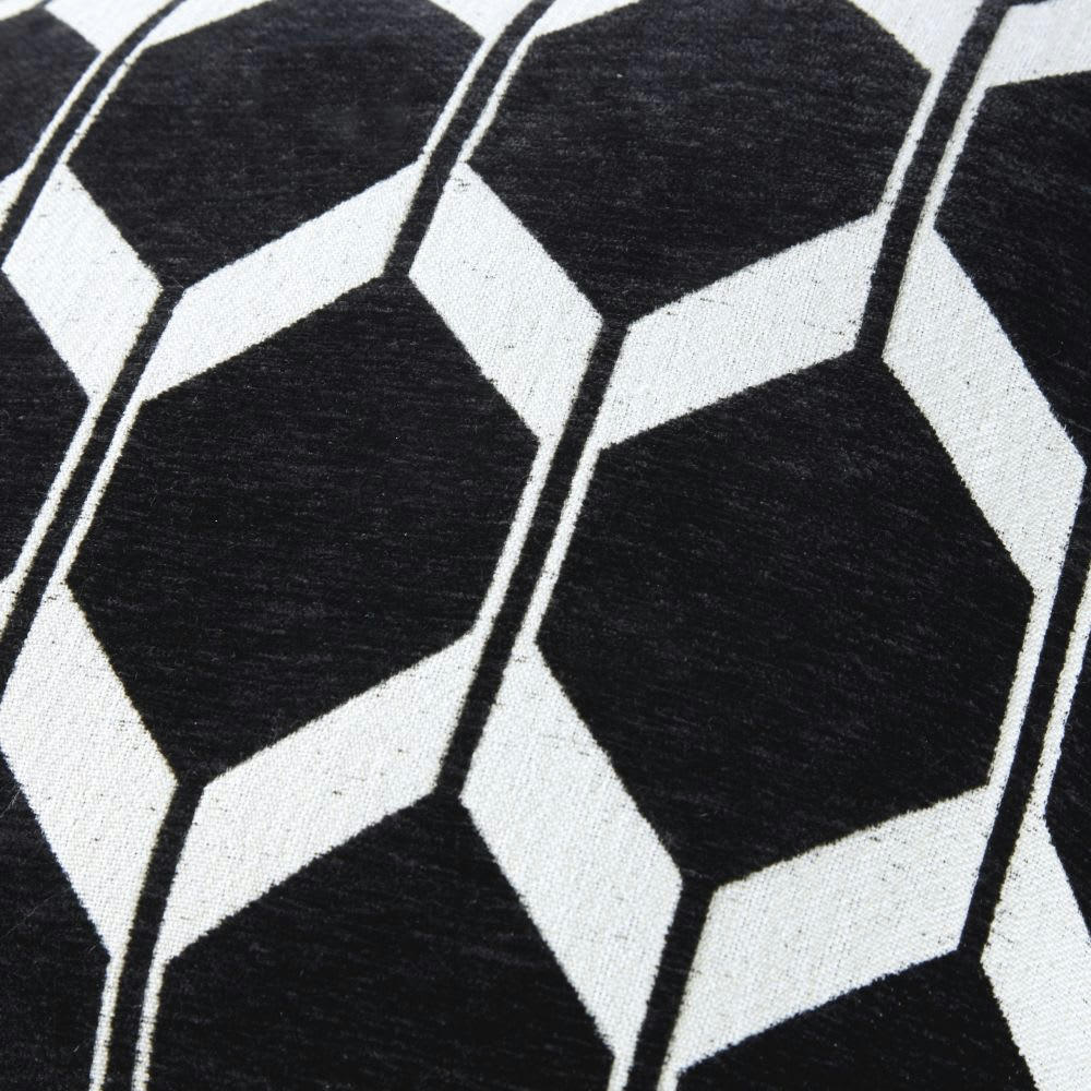 ASTON - Coussin en velours tissé jacquard motifs graphiques noirs et écrus 45x45