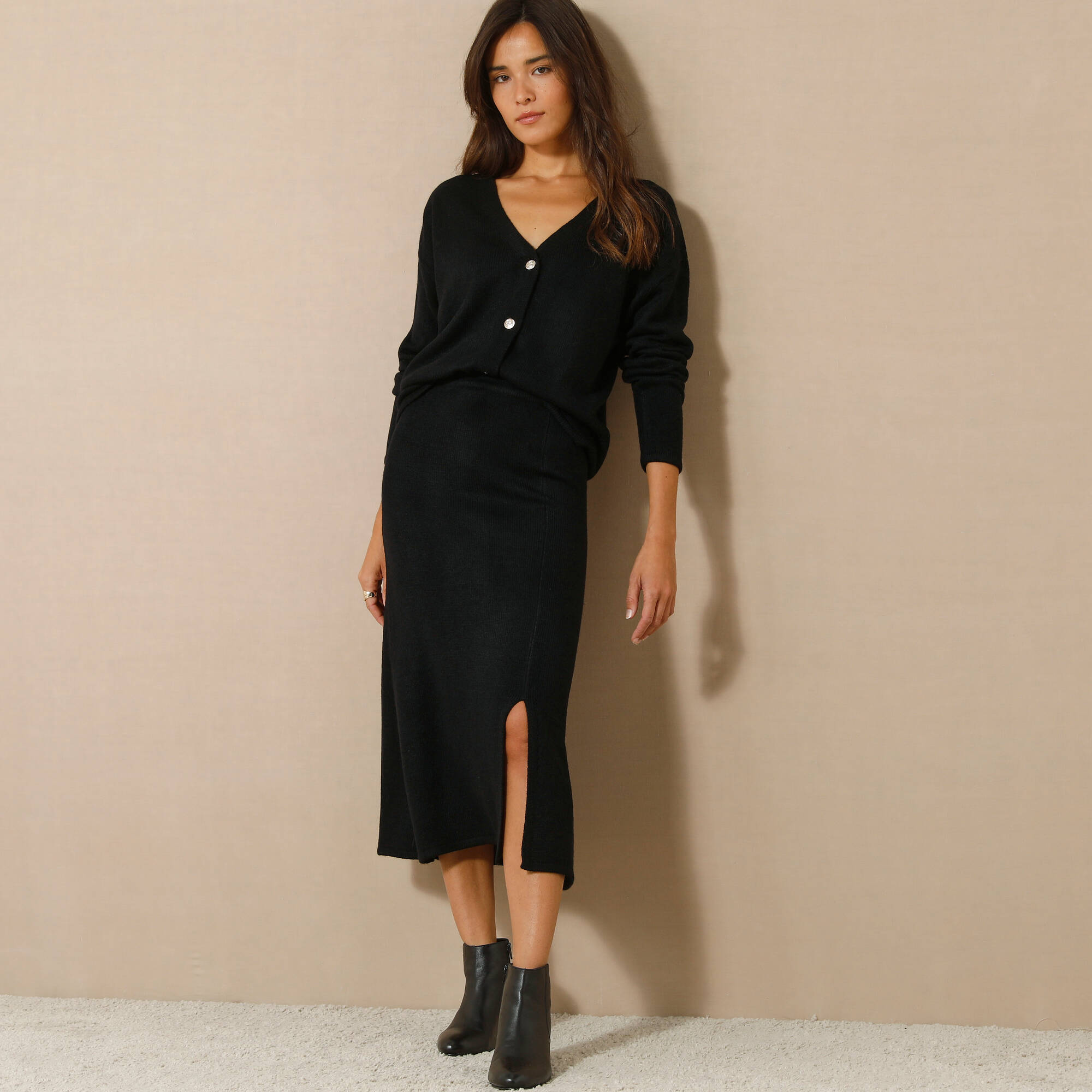 Jupe midi évasée en tricot