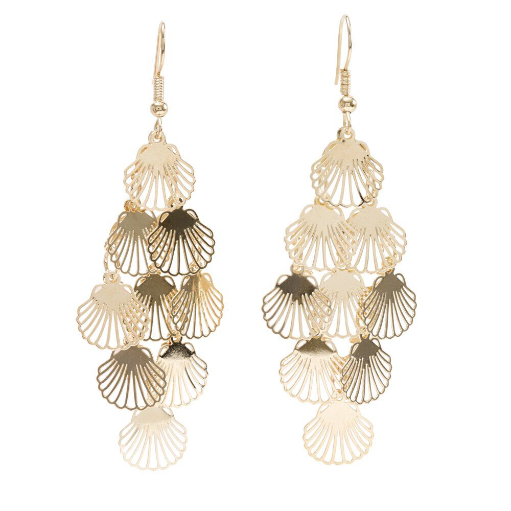 Boucles d'oreilles pendantes filigrane coquillage métal doré L5cm