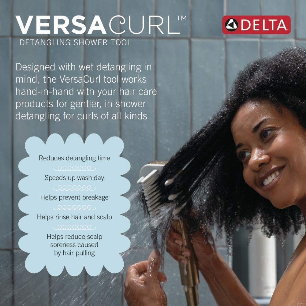 Delta VersaCurl Detangling Handheld Shower Head Tool for Curly Hair with 3 Curl Defining Brush Inserts Included, Detangler Brush Hand Shower with Hose, Chrome 74B430