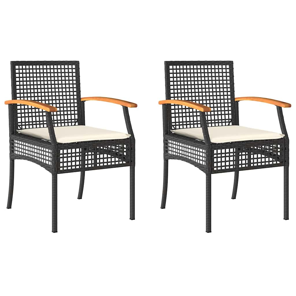 2x Krzesło Ogrodowe z Poduszką Fotel Ogrodowy Czarny Rattan