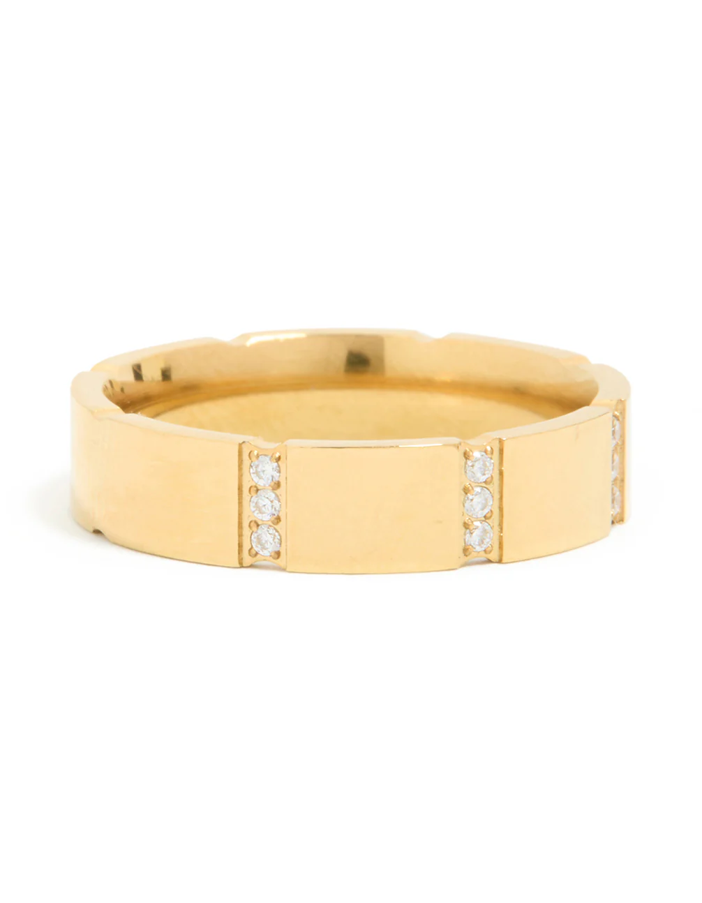 Waterproof Gold Plated Stainless Steel Cubic Zirconia Trio Stripe Ring