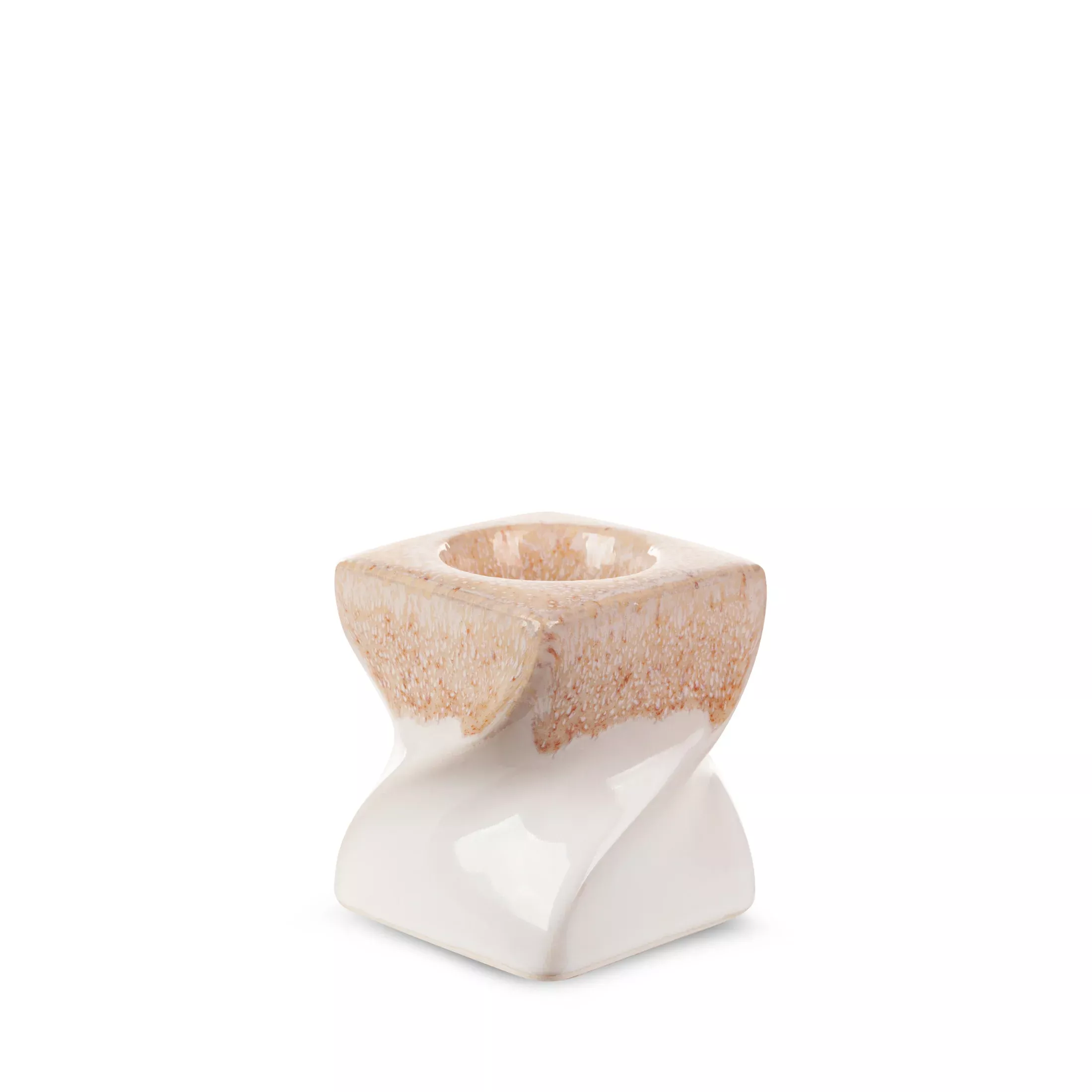 Świecznik ceramiczny kremowo-beżowyz efektem ombre 7x7x8 cm RUBEN
