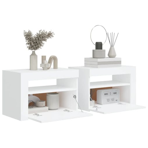 NNEVL Bedside Cabinets 2 pcs with LEDs White 60x35x40 cm