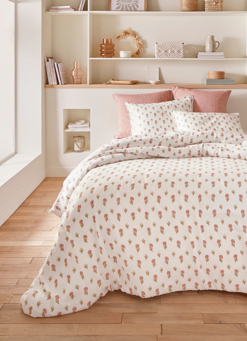 HOUSSE DE COUETTE EN DOUBLE GAZE DE COTON IMPRIMÉE ECRU