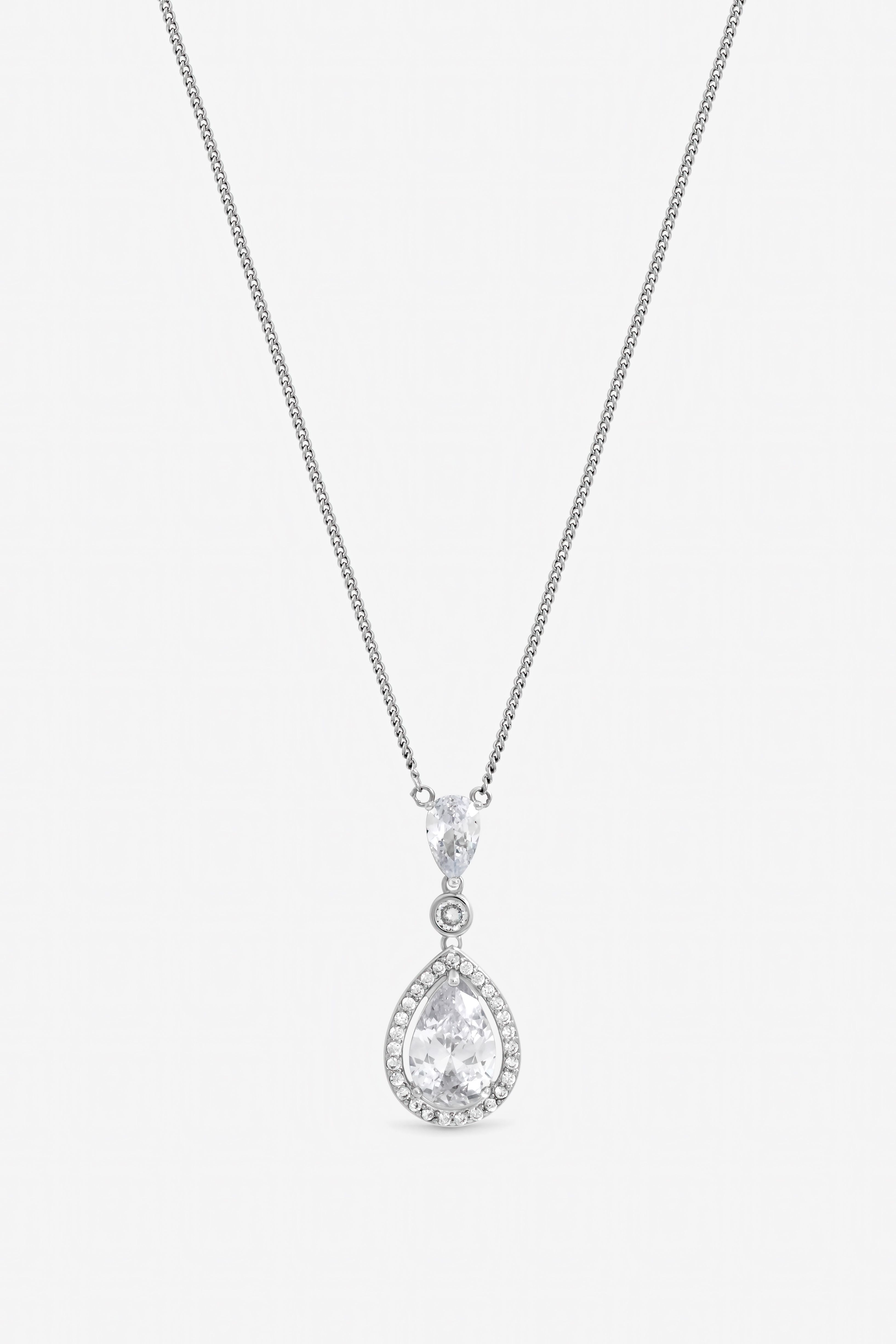 Jon Richard Rhodium Plated Cubic Zirconia Pendant Necklace