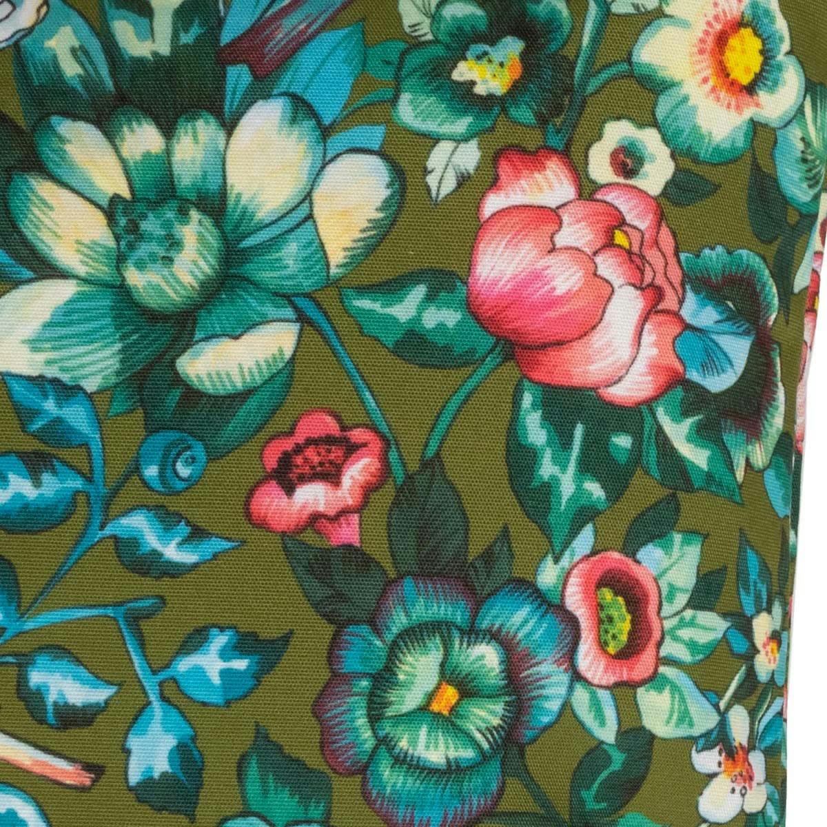 NILA - Housse de coussin extérieur fleuri kaki 60x60