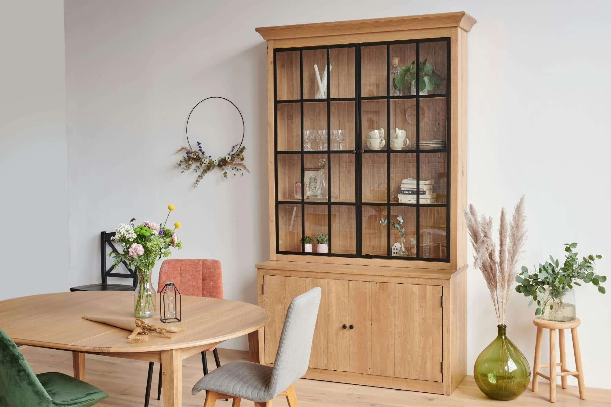 VICTORIA - Buffet vaisselier industriel en bois et métal 4 portes