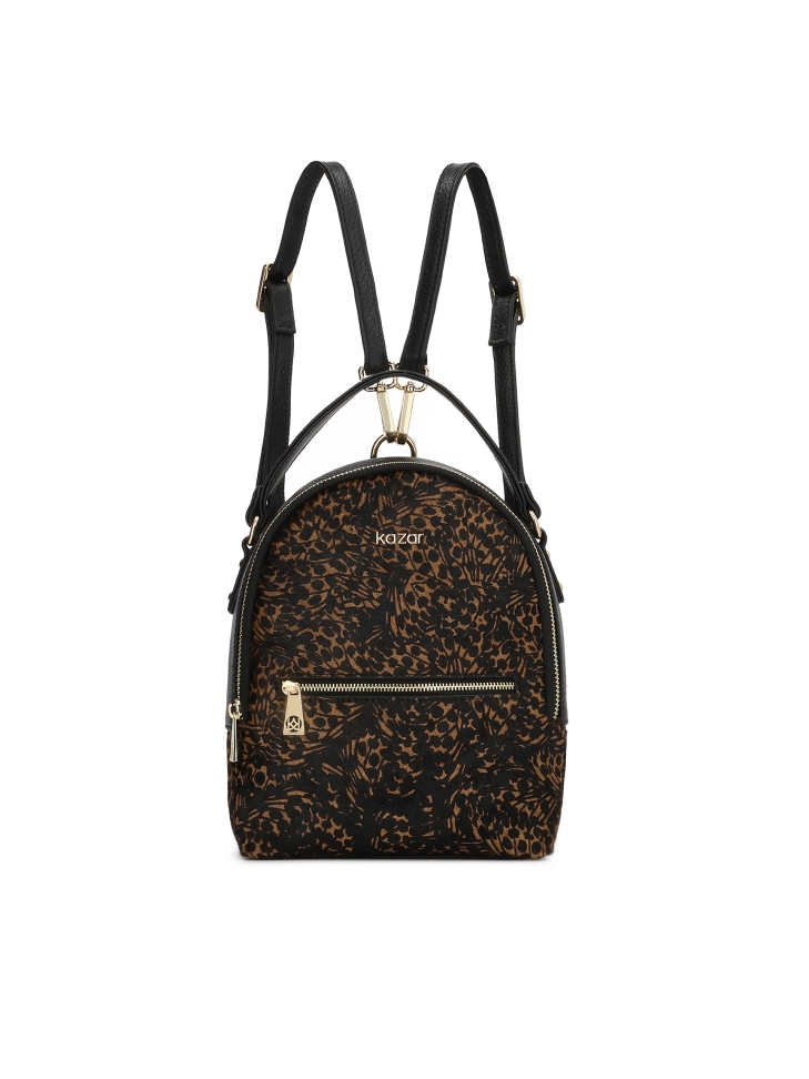 Black and brown backpack with natural bristles