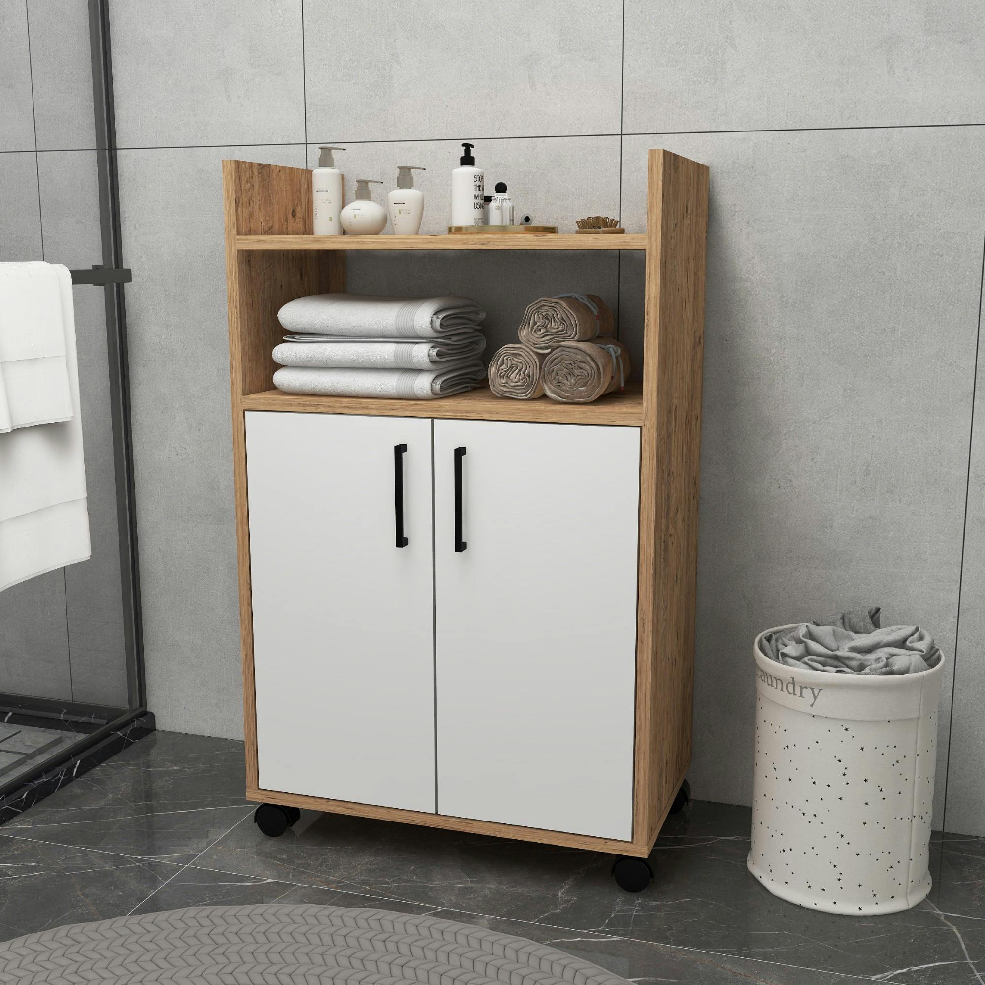 Meuble de rangement sur roulettes 2 portes blanches MARFA