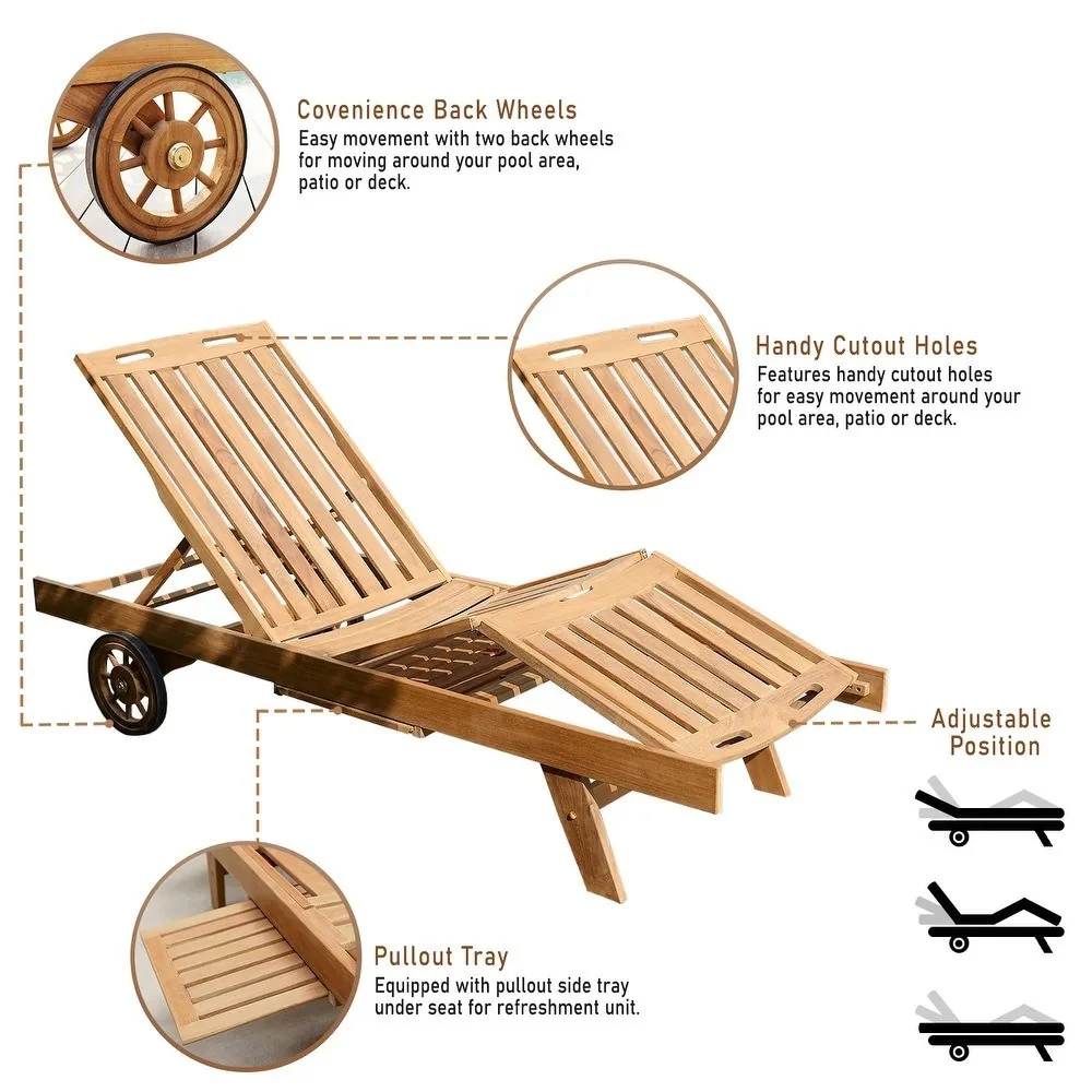 Cambridge Casual Leon Teak Outdoor Chaise Lounge Chair with Cushion