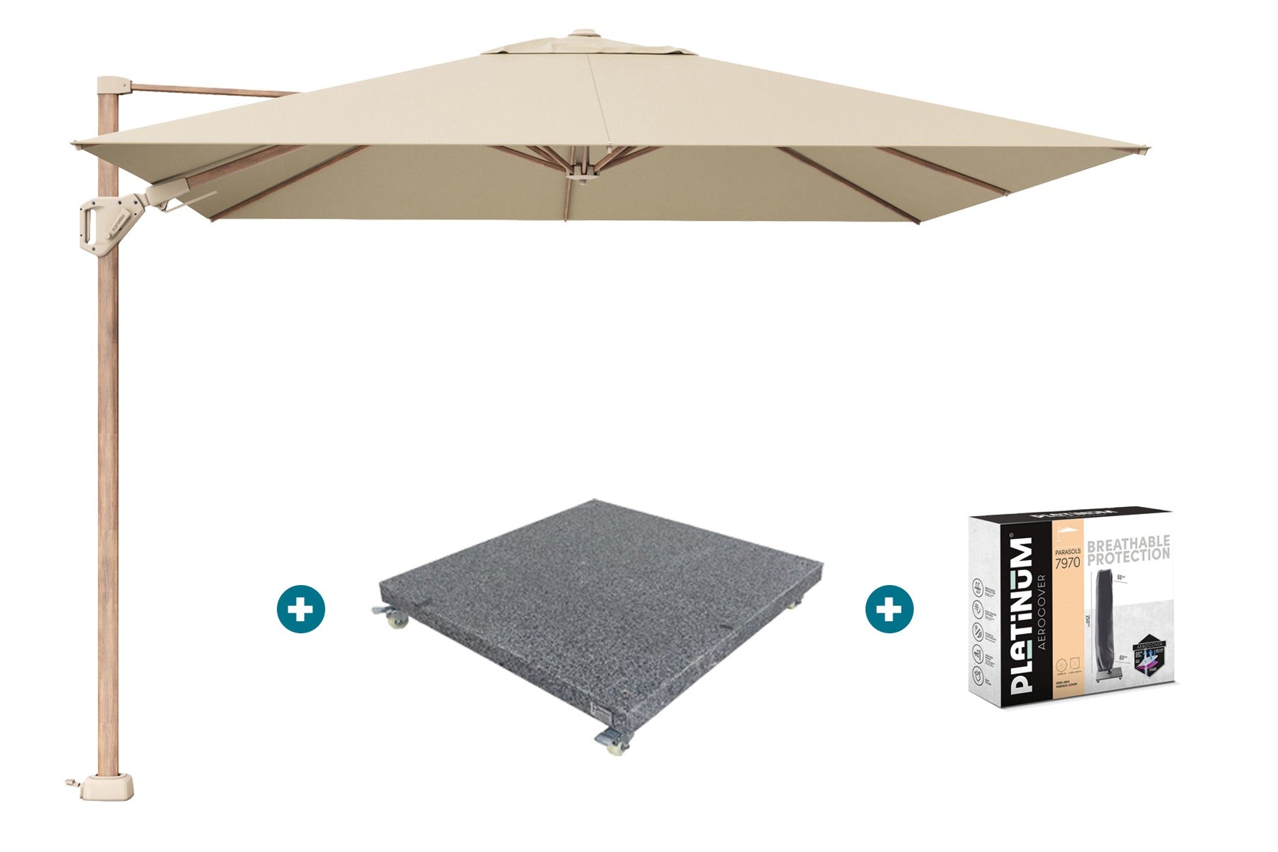 Platinum Challenger Premium T2 3x3 m Champagne Teak - met voet en hoes