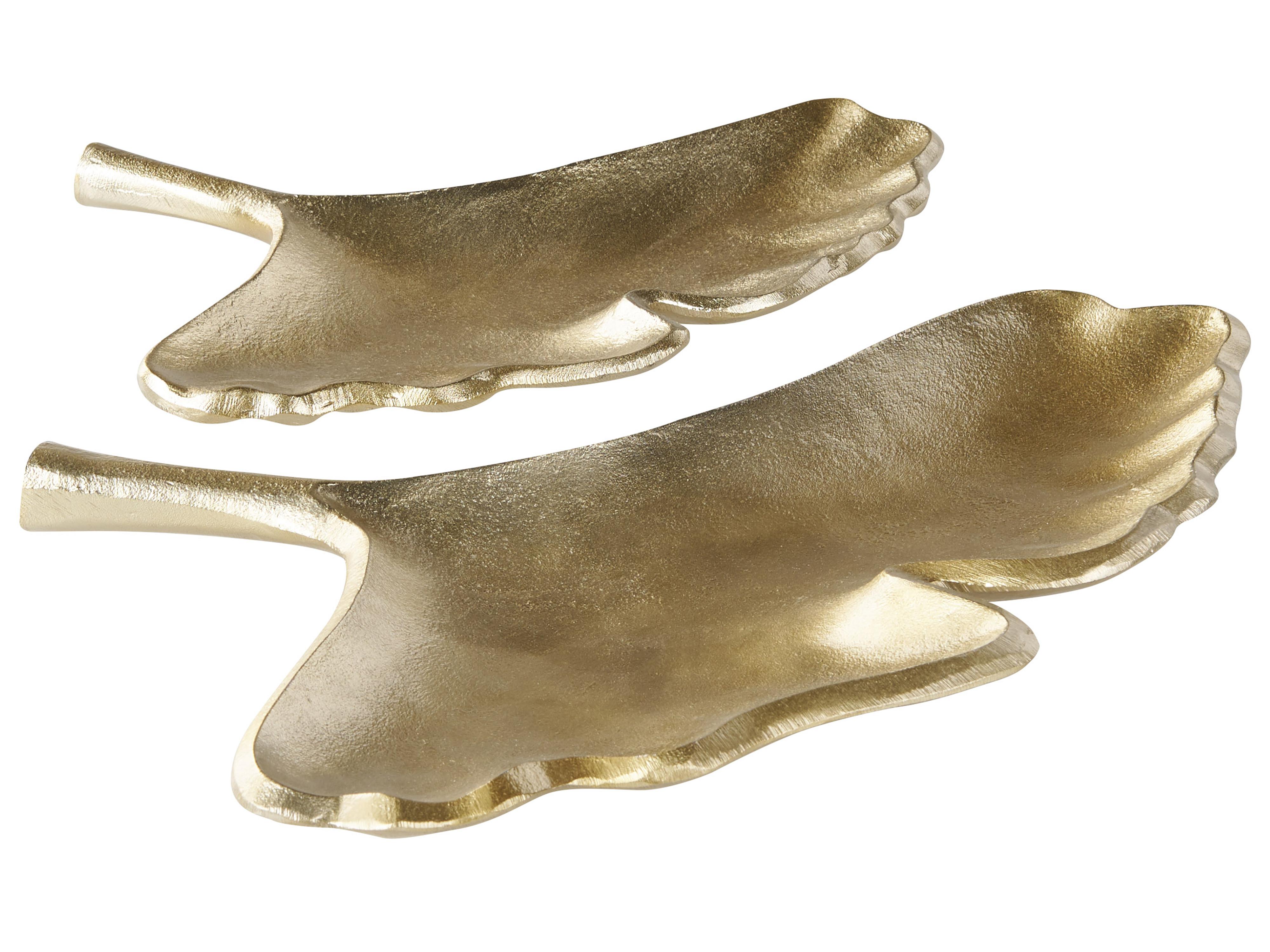 Set of 2 Trinket Dishes Leaf PALENQUE Metal Gold