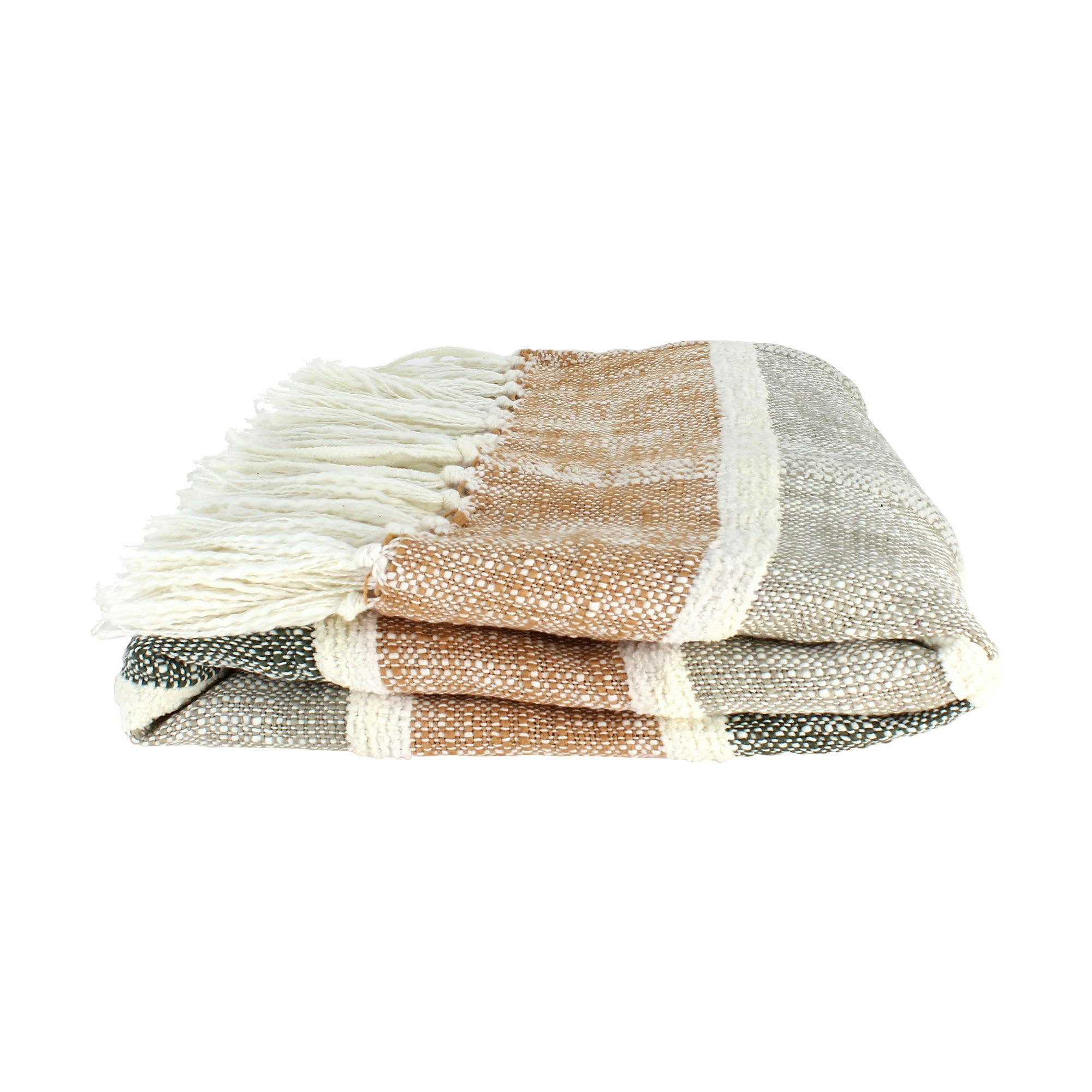 SERRA - Plaid en coton et polyester gris et ocre 150cm