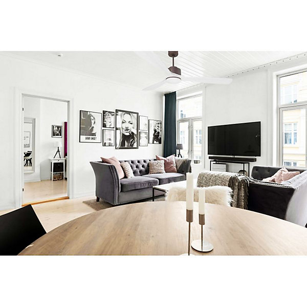 Modulo de KlassFan - Super destratificateur et ventilateur DC 166 cm Chocolat pales bois blanc avec Lumière 30 à 60 m²