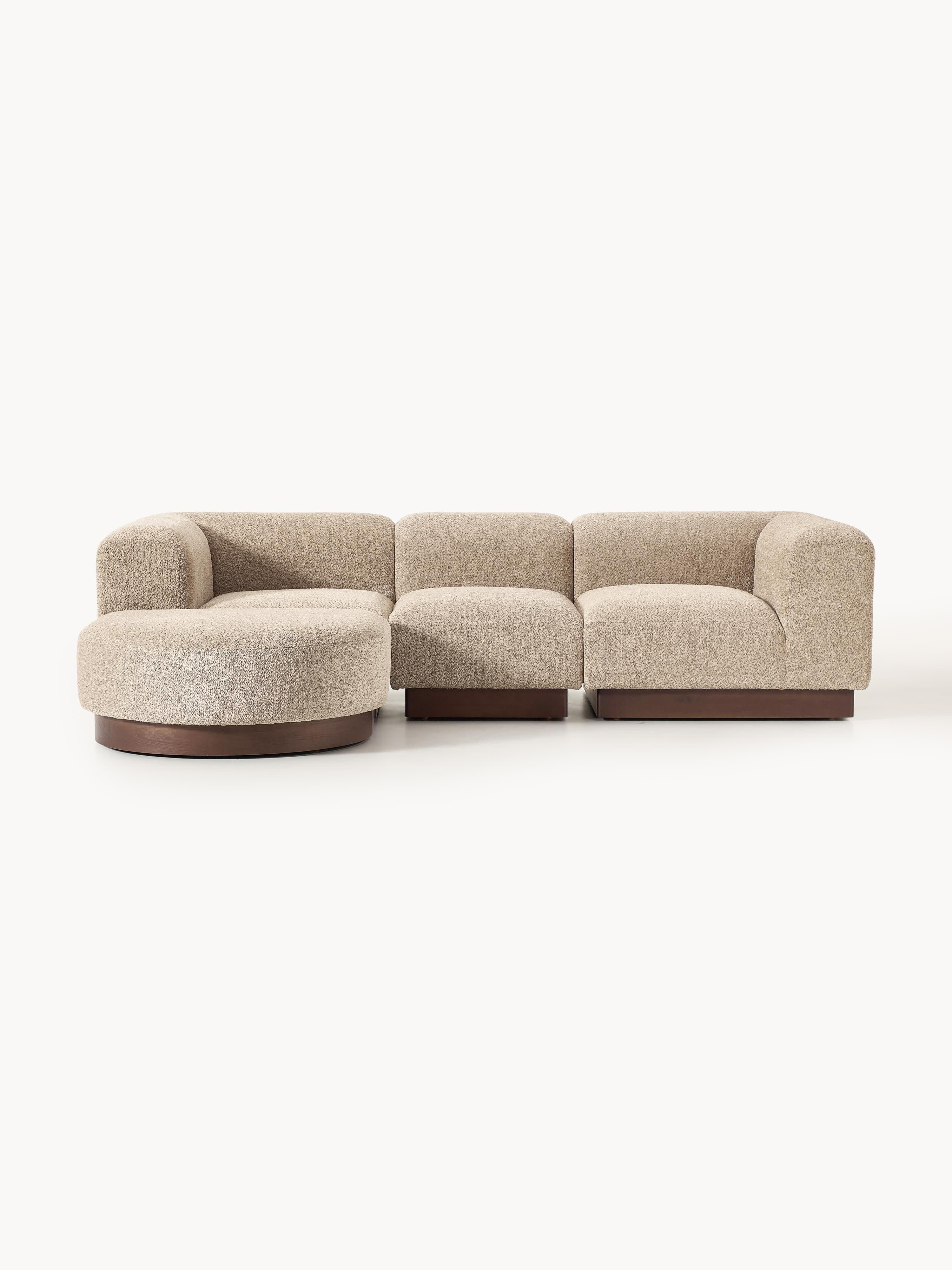Modulares Sofa Natalie (3-Sitzer) aus Teddy-Bouclé mit Hocker (links/rechts)