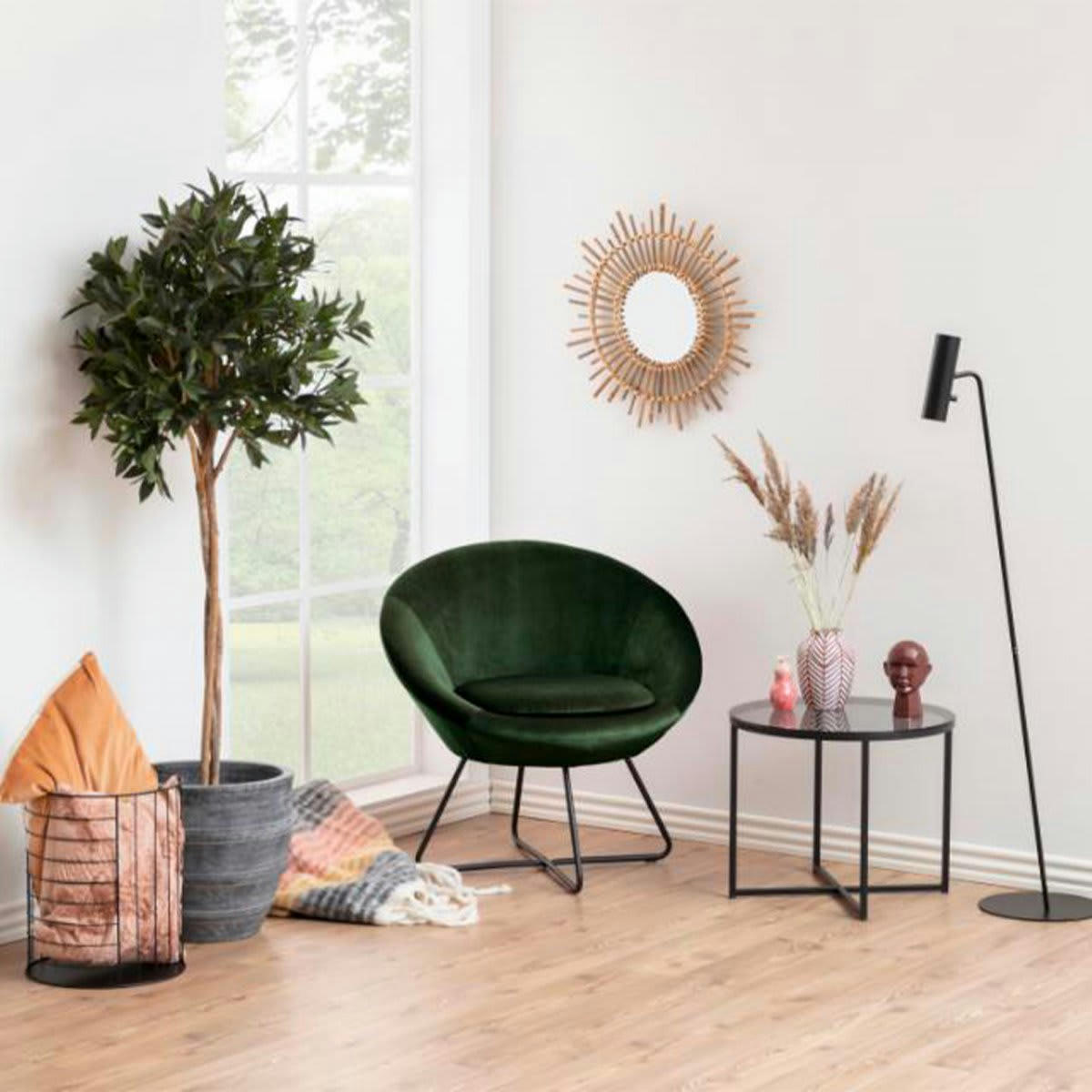 CENTIX - Fauteuil rond en velours pieds métal noir vert