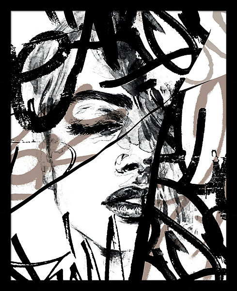 Affiche femme grafiti noir et blanc L.40 x H.50cm Dada Art