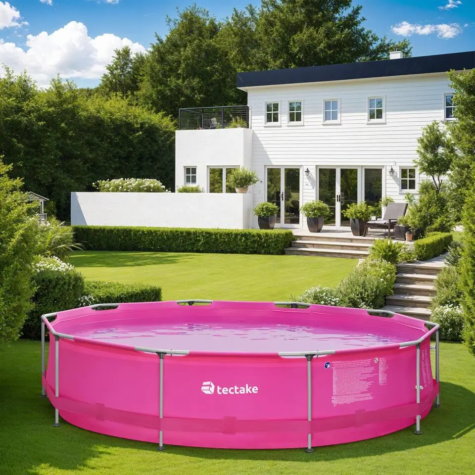 tectake Zwembad rond met stalen frame en filterpomp &Oslash; 360 x 76 cm, Roze