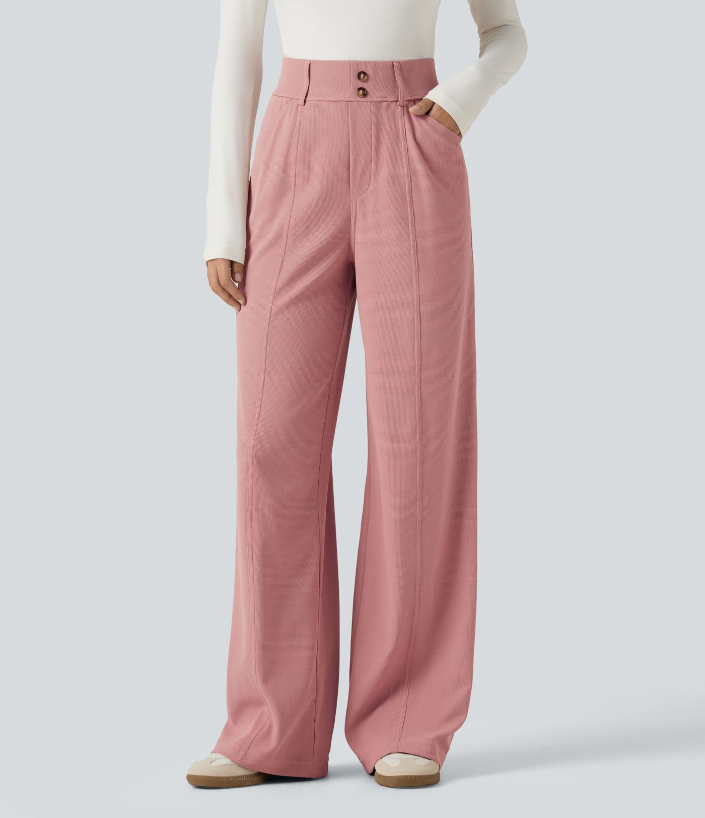 Pantalon de bureau droit Halara Flex™ taille haute en tissu gaufré avec poches