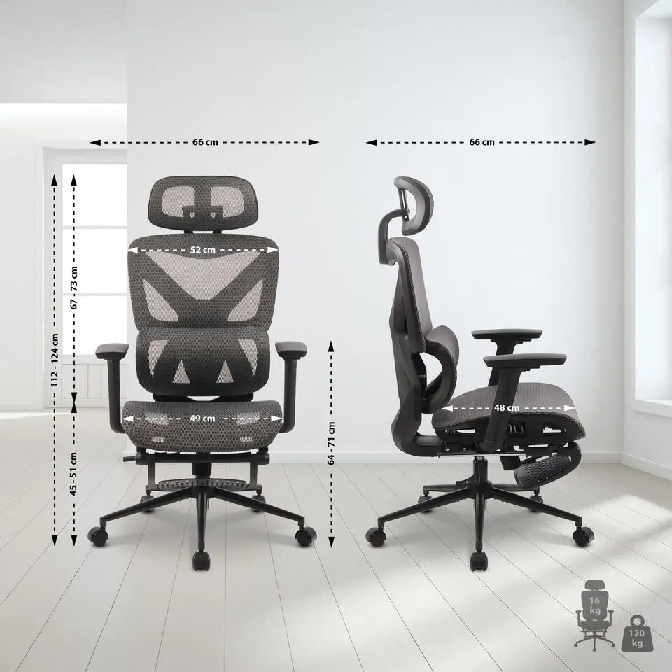 CLP Bureaustoel Reston zwart Frame - Netweefsel - zwart/grijs