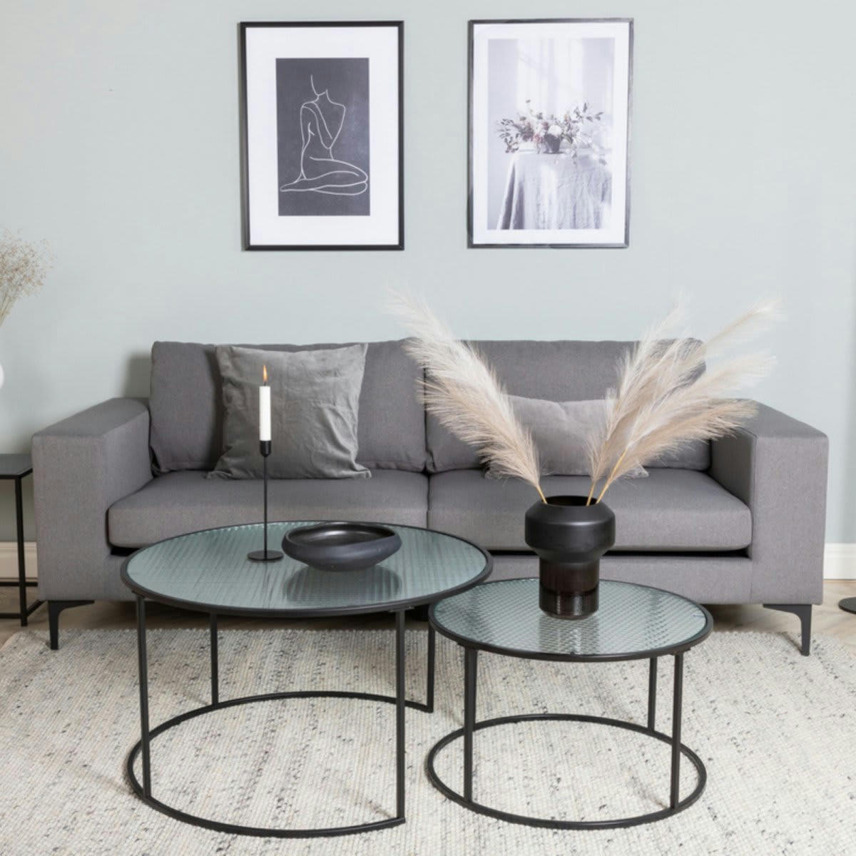 SHABNAM - Canapé moderne 3 places en tissu gris