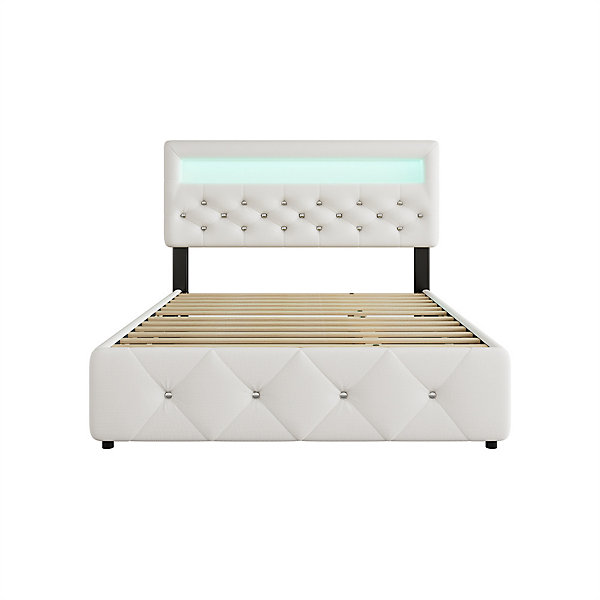 Lit adulte lit 140x200cm(90x190cm) lit rembourré avec rallonge de lit et 2 tiroirs lit double lin blanc