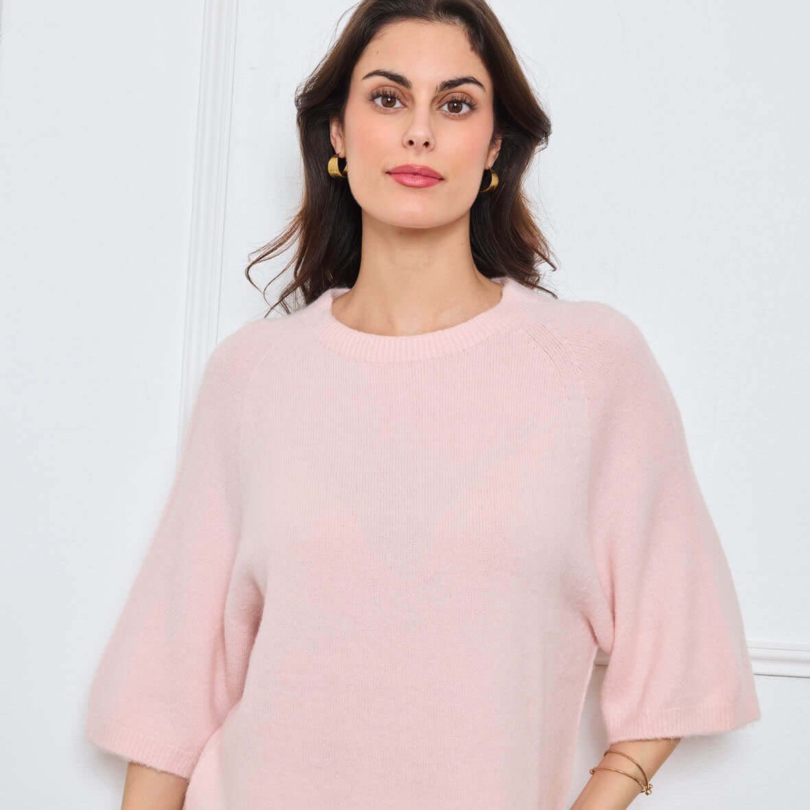 COL ROND AVEC MANCHES 3/4 LOUIE ROSE CLAIR