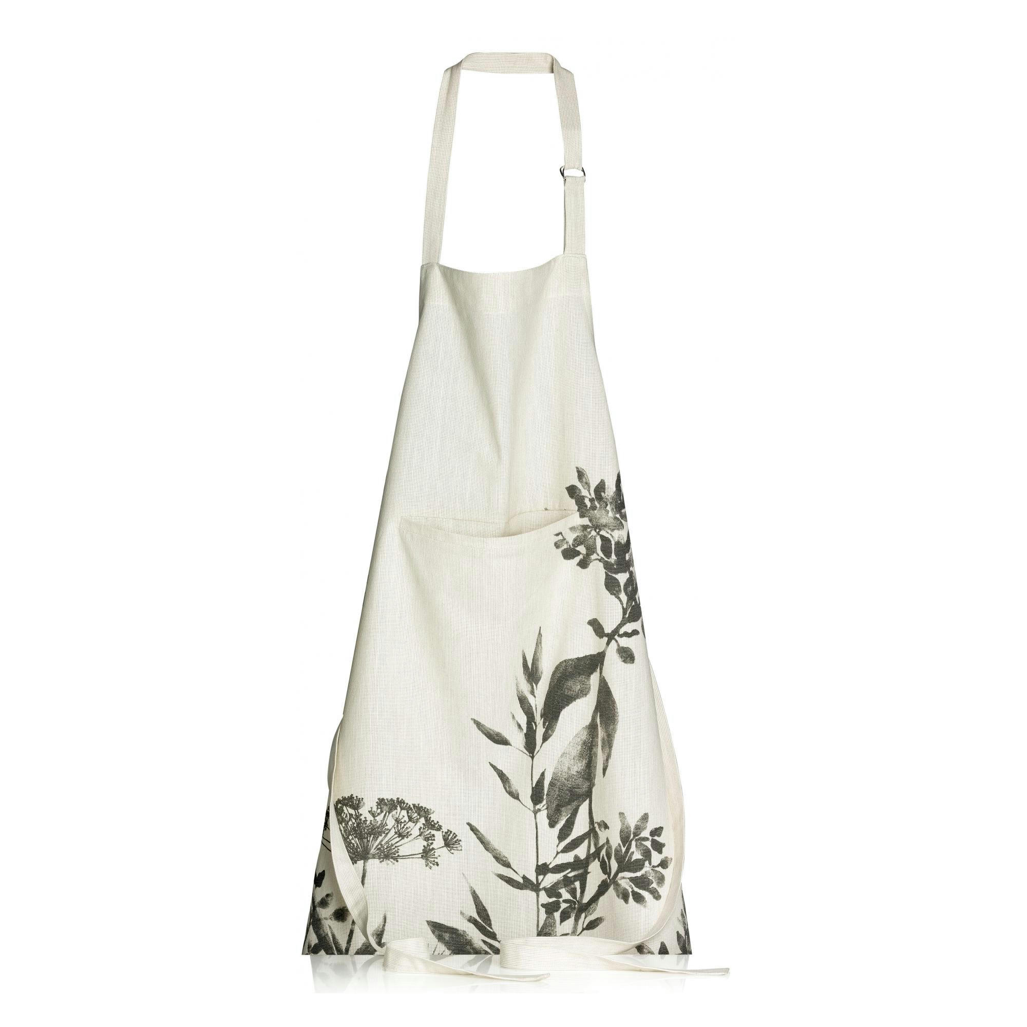 ISAM - Tablier de cuisine fleuri  en coton ombre 80 x 85