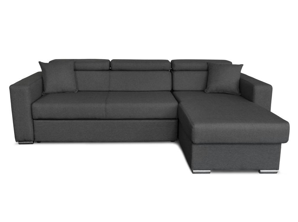 LESLIE - Canapé d'angle convertible et Réversible en Tissu - Gris foncé