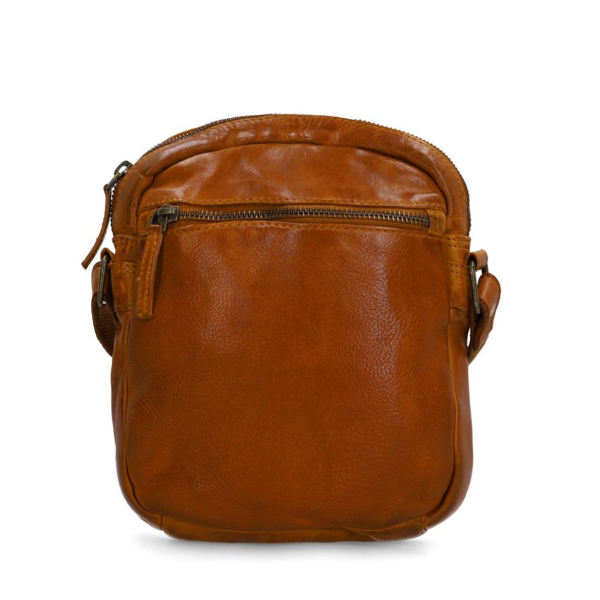 Manfield Cognac leren schoudertas