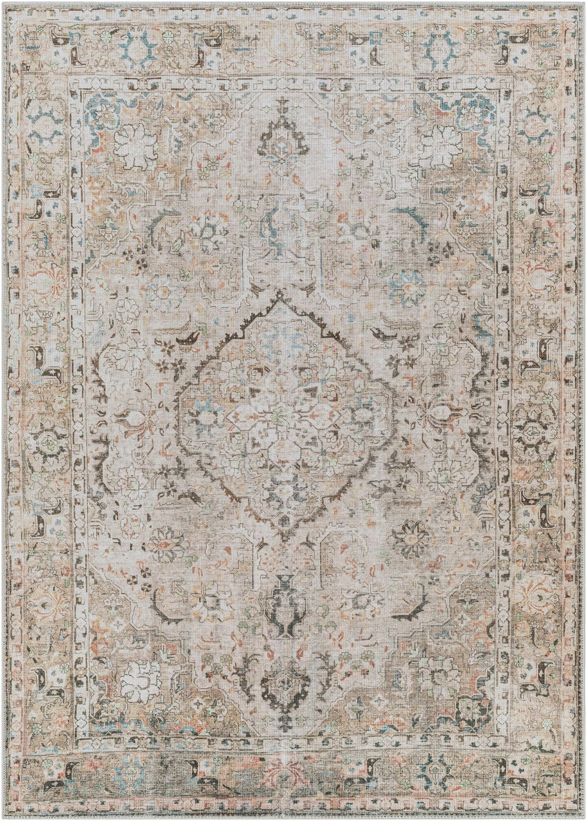 CLARA - Tapis Vintage - Lavable en Machine - Marron et Gris - 200x275cm
