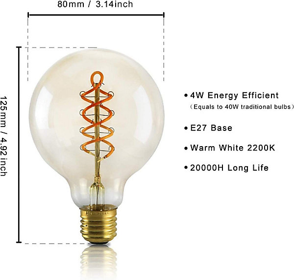 NETTLIFE Lot de 3 ampoules LED E27 vintage ampoule rétro Edison G80 4W lampes globe décoratives à filament blanc chaud 2200K