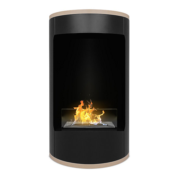 Ottaviano - Cheminée au bioéthanol de sol avec double étagère en bois mélaminé, D40xH67,5 cm couleur noir