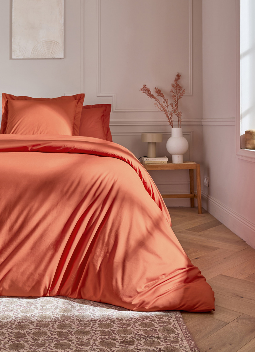 HOUSSE DE COUETTE UNIE EN PERCALE DE COTON BLEU MINÉRAL