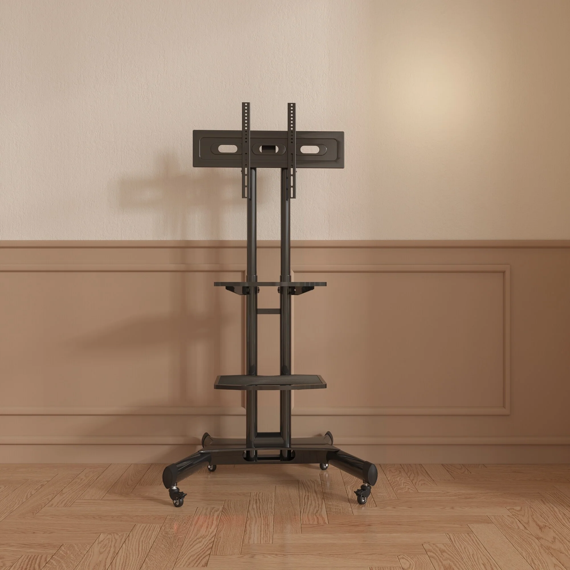 Black 47 H Universal Swivel TV Stand for 32-80 Inch TVs with Movable Base, 2 Shelf, and Adjustable Height